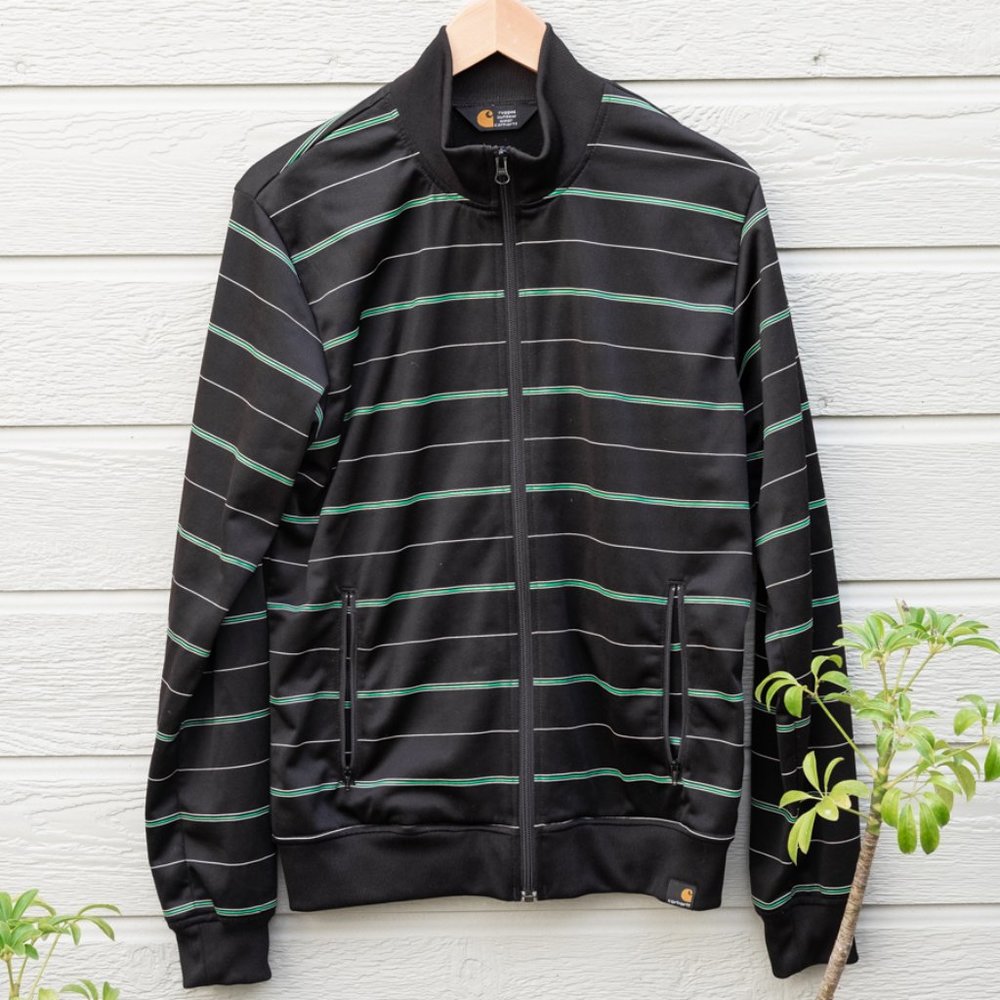 Vintage Carhartt Grip Jacket, 90's Streetwear Track, Black / Green Stripe, Small